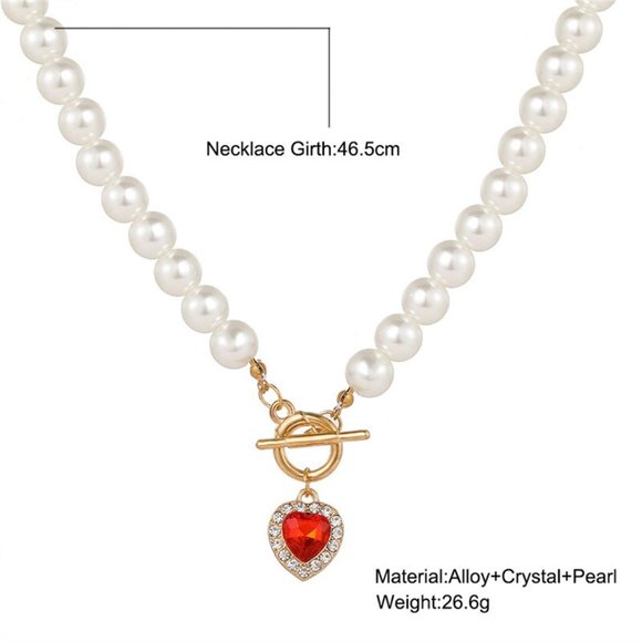 Pearl Ruby Heart Toggle Choker Necklace - Picture 3 of 3